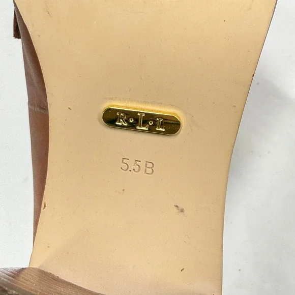 Lauren Ralph Lauren Loafer Slip On Brown Leather Block Heel Classic Size 5.5B - Picture 9 of 10